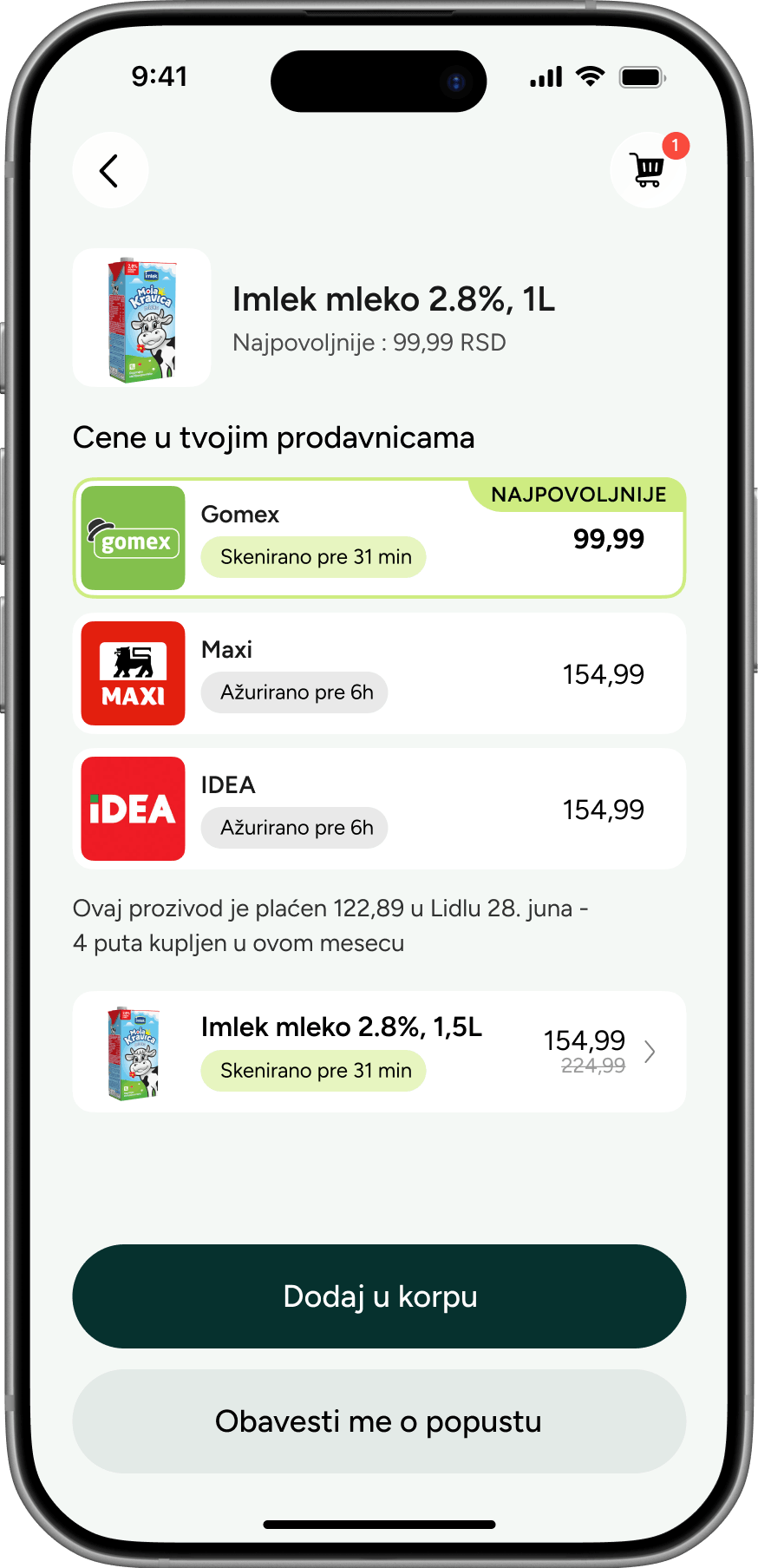 Kinta app — price comparison across chains